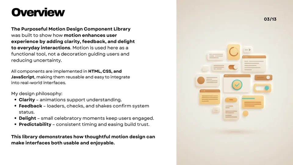 Purposeful Motion component library overview with floating UI components