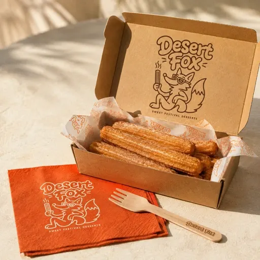 Desert Fox churro box and napkin