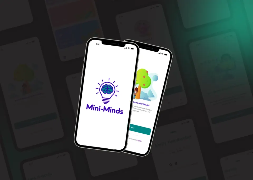 Mini Minds app logo on two phones