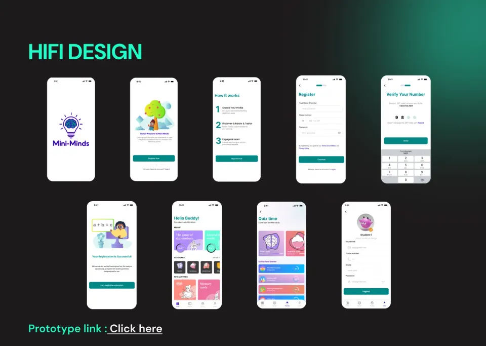 Mini Minds, high-fidelity screens