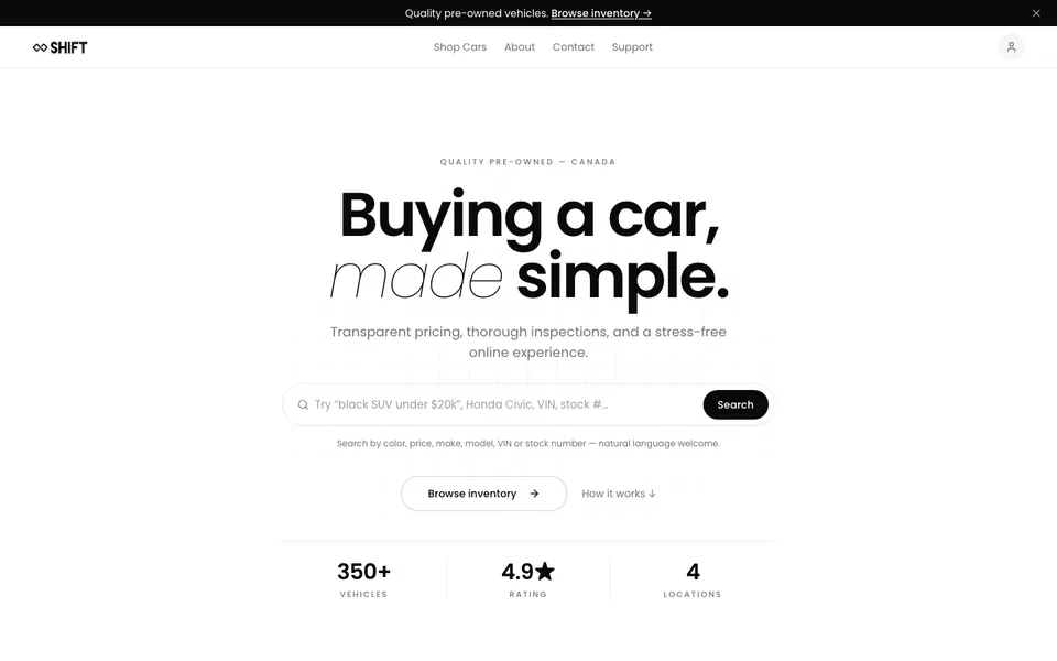 Shift to Drive, desktop homepage