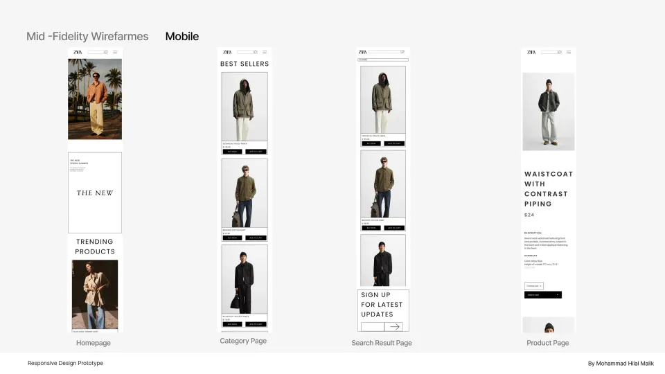 Zara redesign, mobile shopping flow